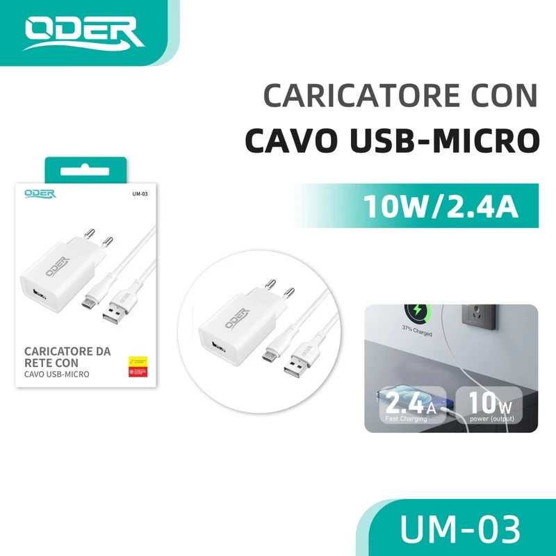 ODER UM-03 CARICATORE 10W+CAVO U-M BIANCO
