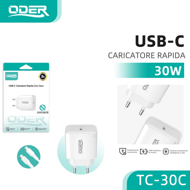 ODER TC-30C QUICK C-C 30W CARICATORE CON CAVO BIANCO