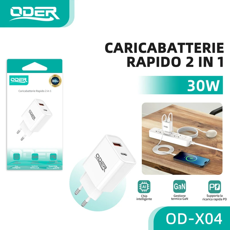ODER-X04 CARICATORE 30W U+C BIANCO