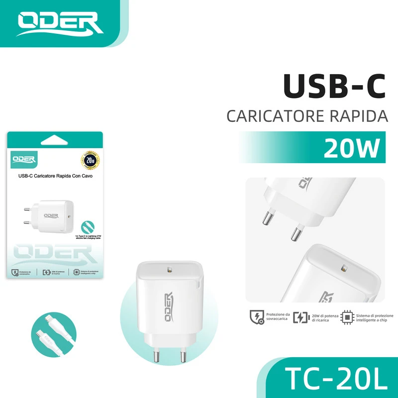 ODER TC-20L QUICK C-L 20W CARICATORE CON CAVO BIANCO