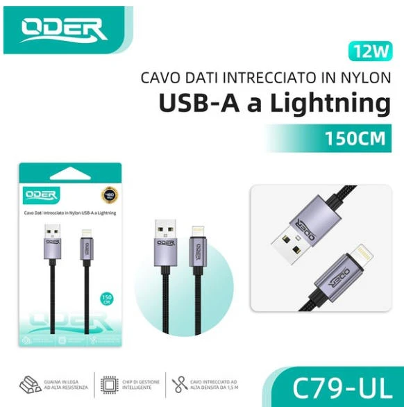 ODER C79-UL CAVO DATI INTRECCIATO IN NYLON USB-A a Lightning 150M