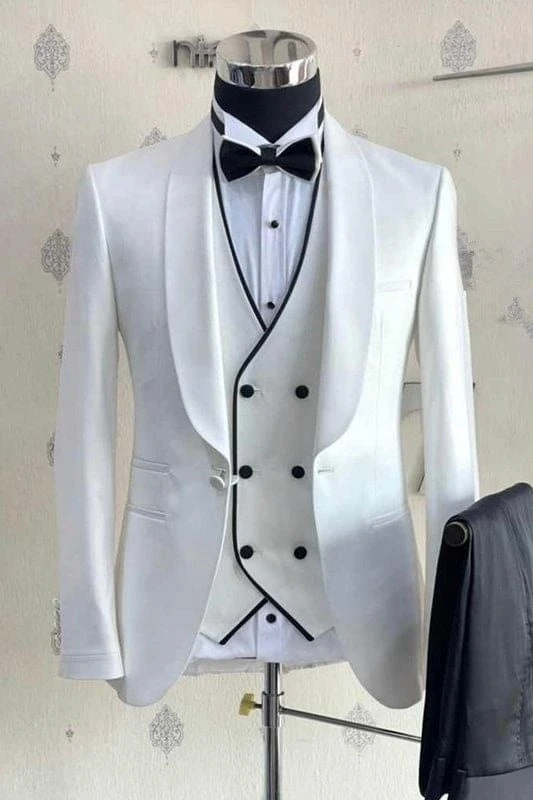 Alger Glamorous White Shawl Lapel Three Pieces Best Fitted Wedding Men Suits