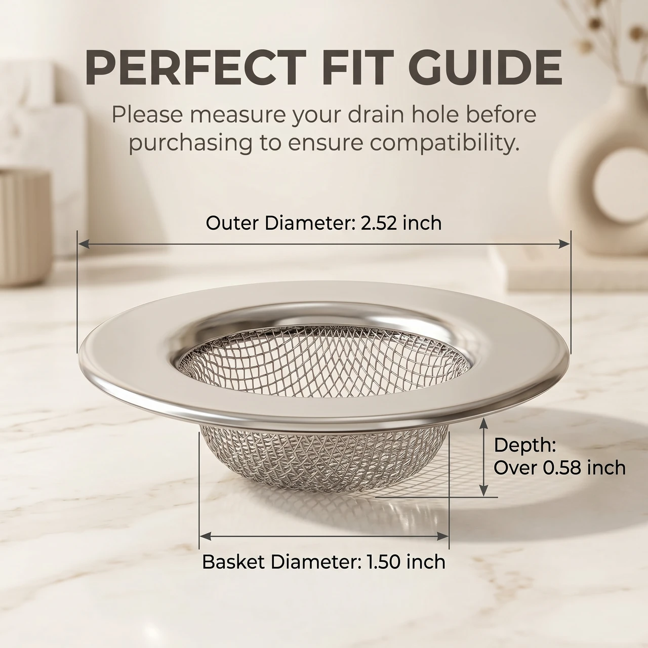 Seatery 2PCS 1.50" Bathtub Hair Catcher, Bathroom Sink Strainers, Tub Drain Hair Catcher, Drain Strainer for Shower, Laundry, Mop Pool, Utility, Slop, RV Sink, Stainless Steel