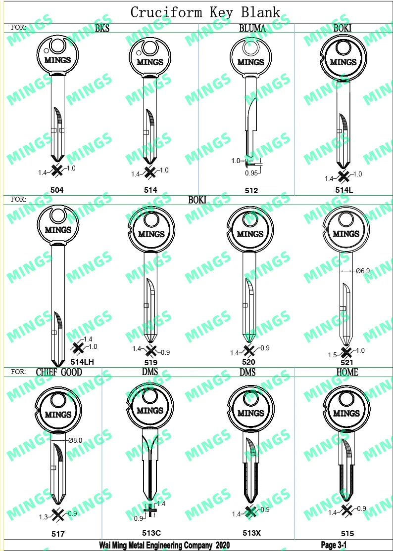  Cruciform Key Blanks