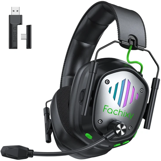 Fachixy VK81 Wireless Gaming Headset for PS5, PC, PS4, Switch and Mobile, 2.4GHz USB/Type-C Low Latency Connection, Bluetooth 5.4 Headset with ENC Mic, 50mm Drivers, RGB