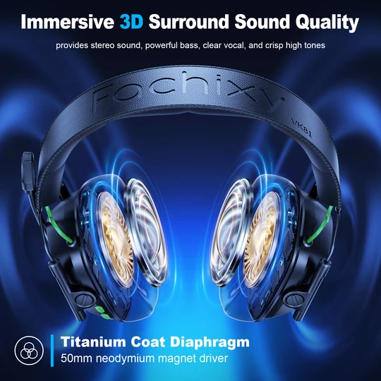 Fachixy VK81 Wireless Gaming Headset for PS5, PC, PS4, Switch and Mobile, 2.4GHz USB/Type-C Low Latency Connection, Bluetooth 5.4 Headset with ENC Mic, 50mm Drivers, RGB