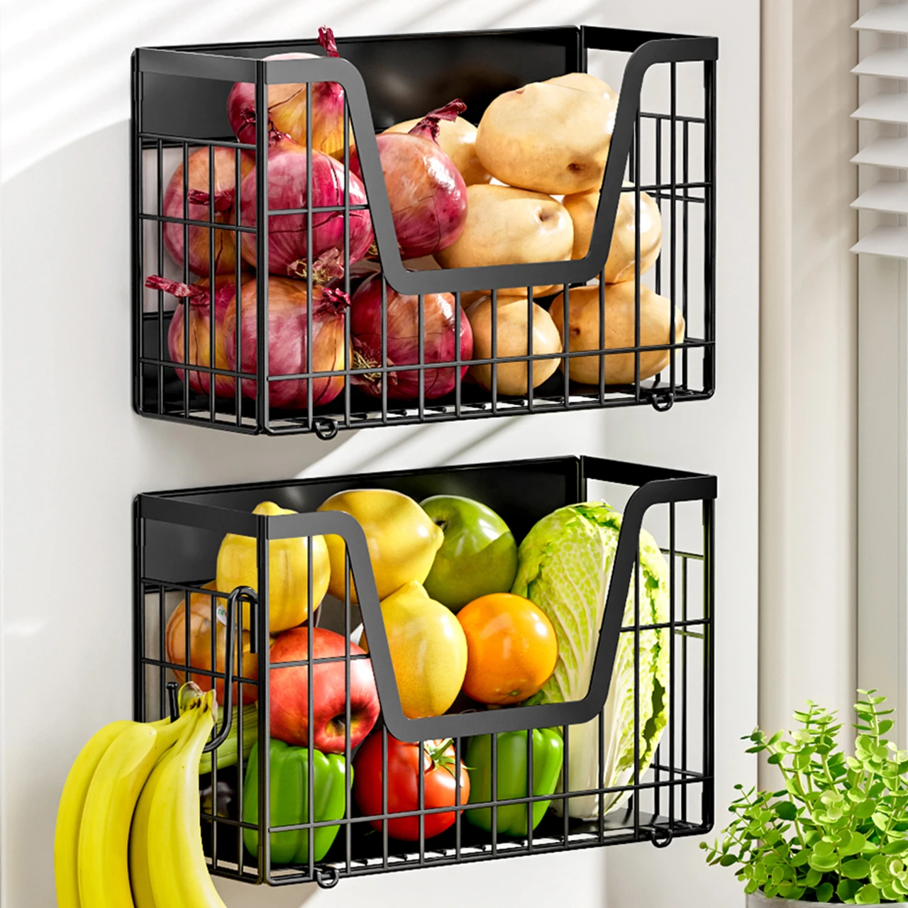YIWANFW 2 Set Magnetic Shelf for Fridge, Potato & Onion Storage Bins, Magnetic Fruit Basket for Refrigerator Pantry Kitchen Counter Laundry, Magnetic Fridge Organizer Spice Snacks Magnet Fridge Shelf