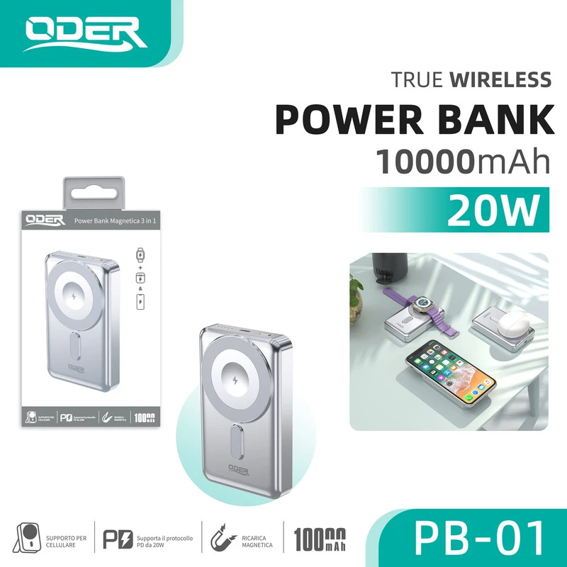 ODER PB-01 POWER BANK SILVER 10000MAH 20W