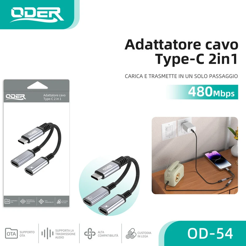ODER-54 ADATTATORE 2IN1 TYPE-C