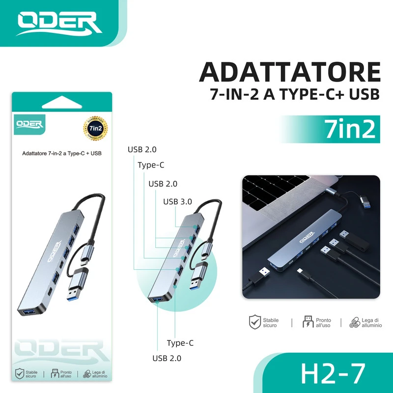 ODER H2-7 ADATTATORE 7in2 A TYPEC+USB