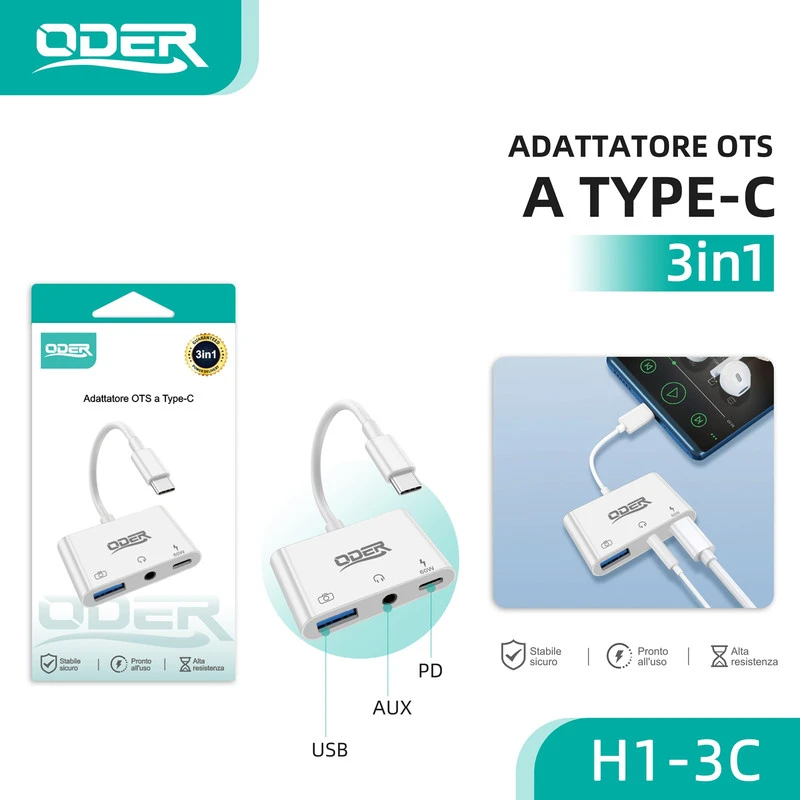 ODER H1-3C ADATTATORE OTS 3in1 A TYPEC