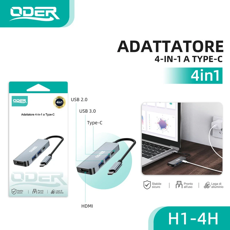ODER H1-4H ADATTATORE 4in1 A TYPEC