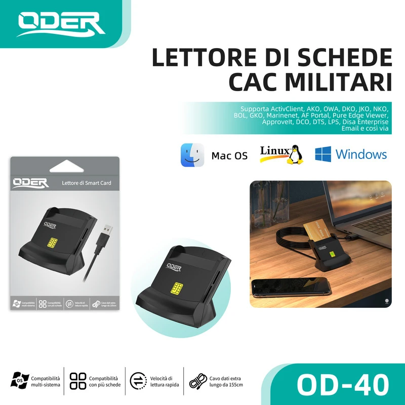 ODER-40 LETTORE DI SCHEDE CAC MILITARI NERO