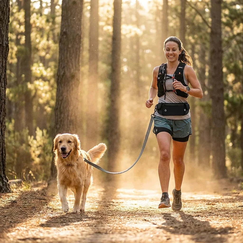 TrailPaw Hands-Free Dog Leash with Adjustable Waist Belt & Removable Pouch