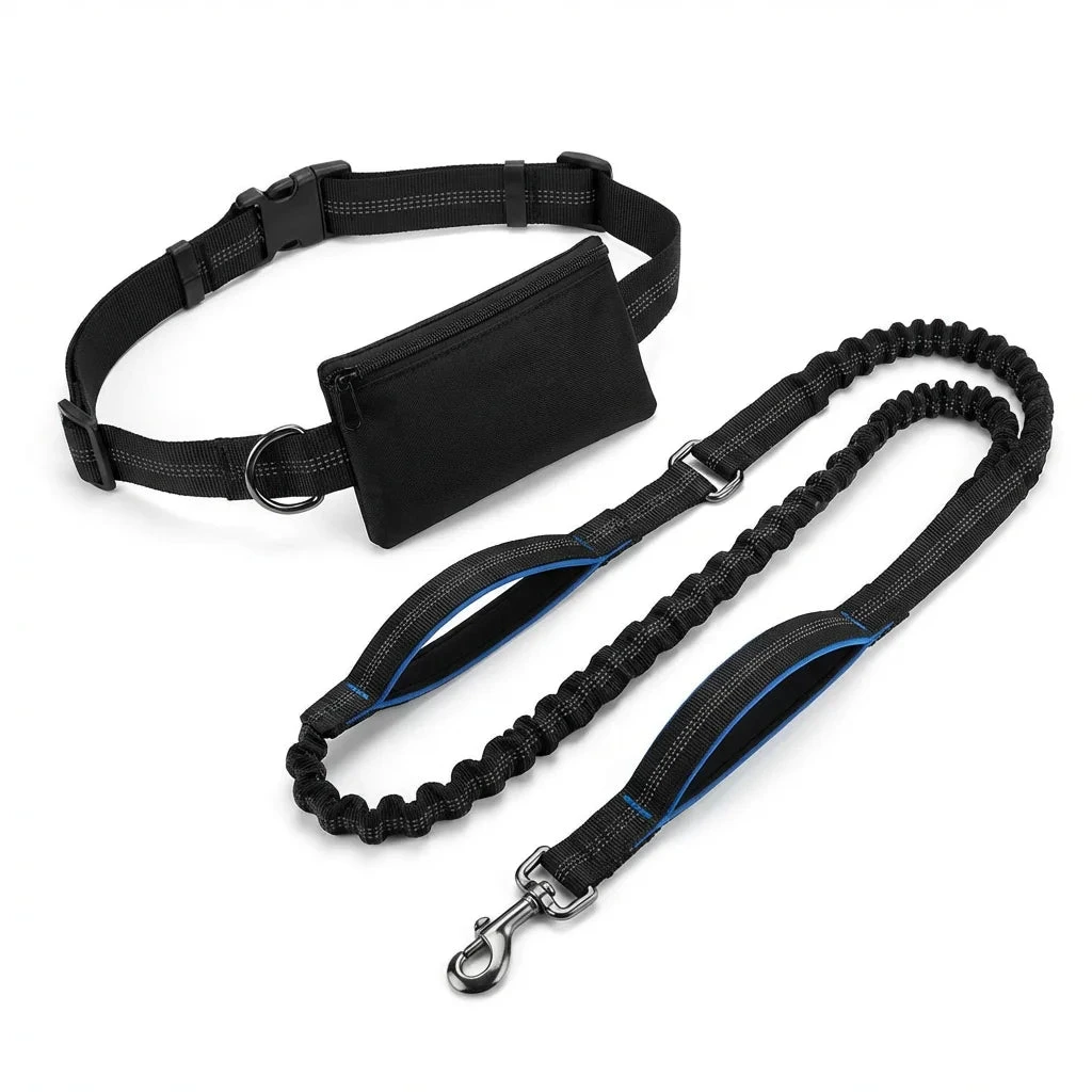 TrailPaw Hands-Free Running Dog Leash with Zipper Pouch - Dual Bungee, Reflective, Waist Belt