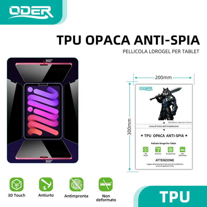 ODER PELLICOLA SILICONE PRIVACY OPACA TPU 1PZ PER TABLET NEW