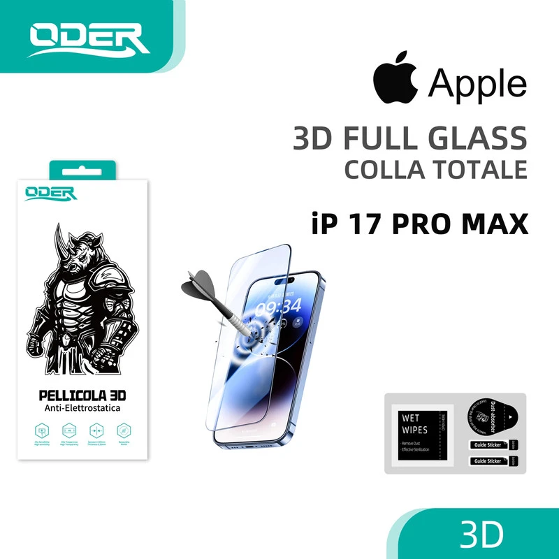 ODER VETRO TEMPERATO 3D IP 17 PRO MAX 10PZ