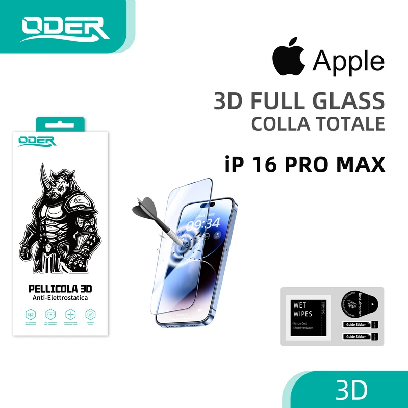 ODER VETRO TEMPERATO 3D IP 16 PRO MAX 10PZ