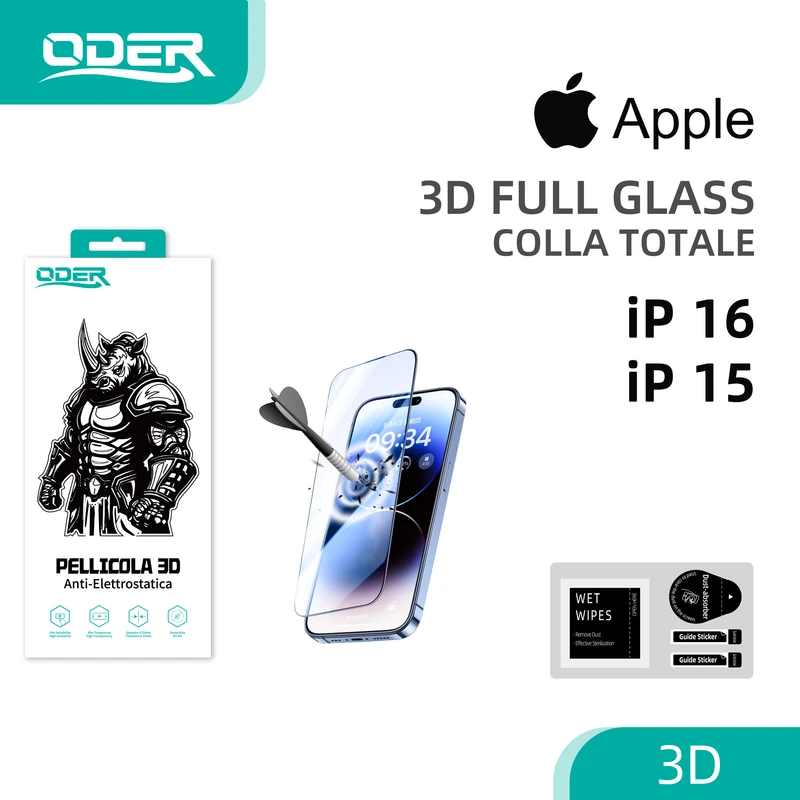 ODER VETRO TEMPERATO 3D IP 16 IP 15  10PZ