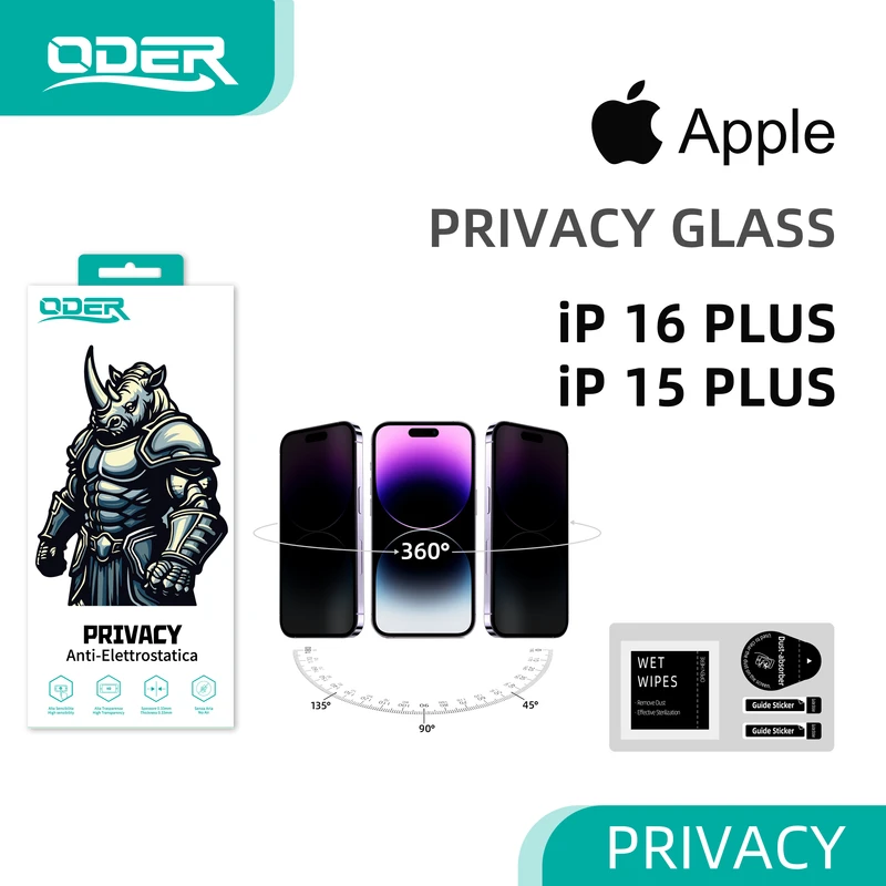 ODER VETRO TEMPERATO 3D PRIVACY IP 16 PLUS IP 15 PLUS