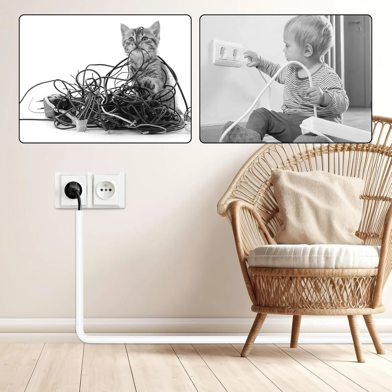 Self-Adhesive Cable Hider, Flexible Wire Cover Cable Raceway for Wires, Wall Mount TV, Home Audio, Network, Power, and Phone Line Managemen (118inch)