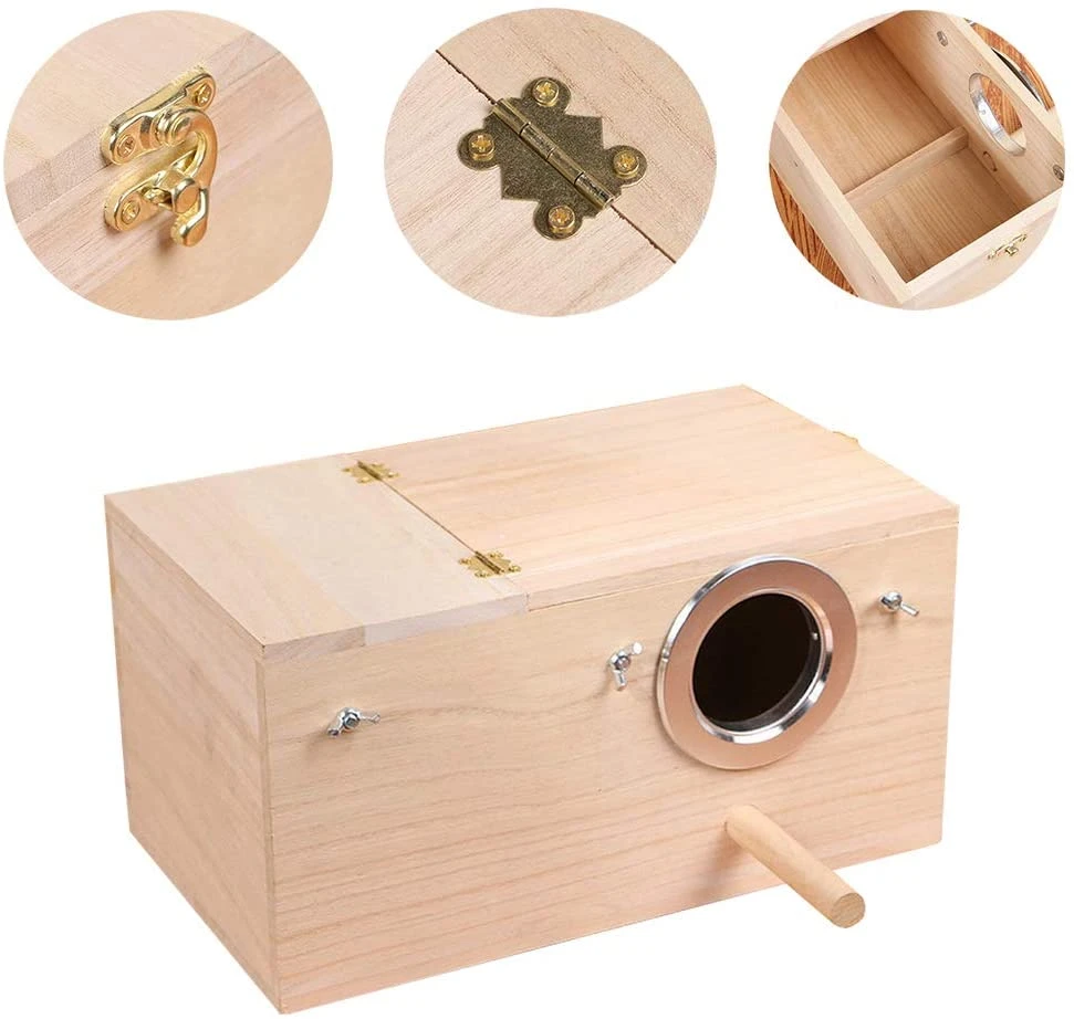 YJJKJ Pet Wood Parakeet Nest Box Bird House Breeding Nesting Bird Cage Box for Lovebirds Cockatiel Parrotlets  (Extra Large)