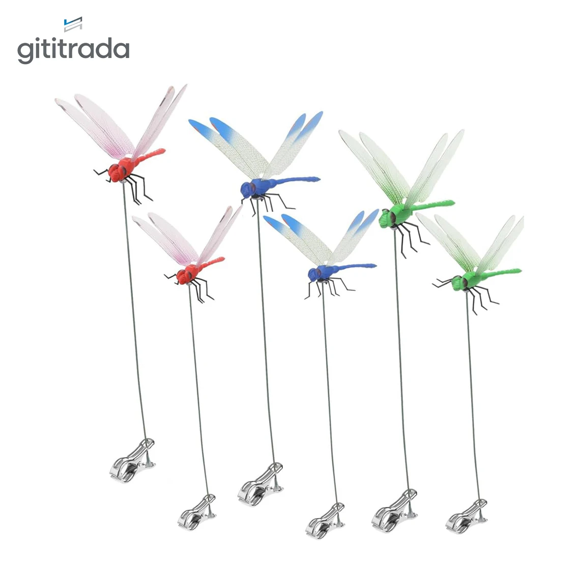 6 Pack Dragonfly Clip,3D Dragonfly Garden Stakes Decor,Fly Deterrent,Humming Bird Stakes,Deer and Horse,Bird and Fly Scare Devices for Indoor Outdoor Garden
