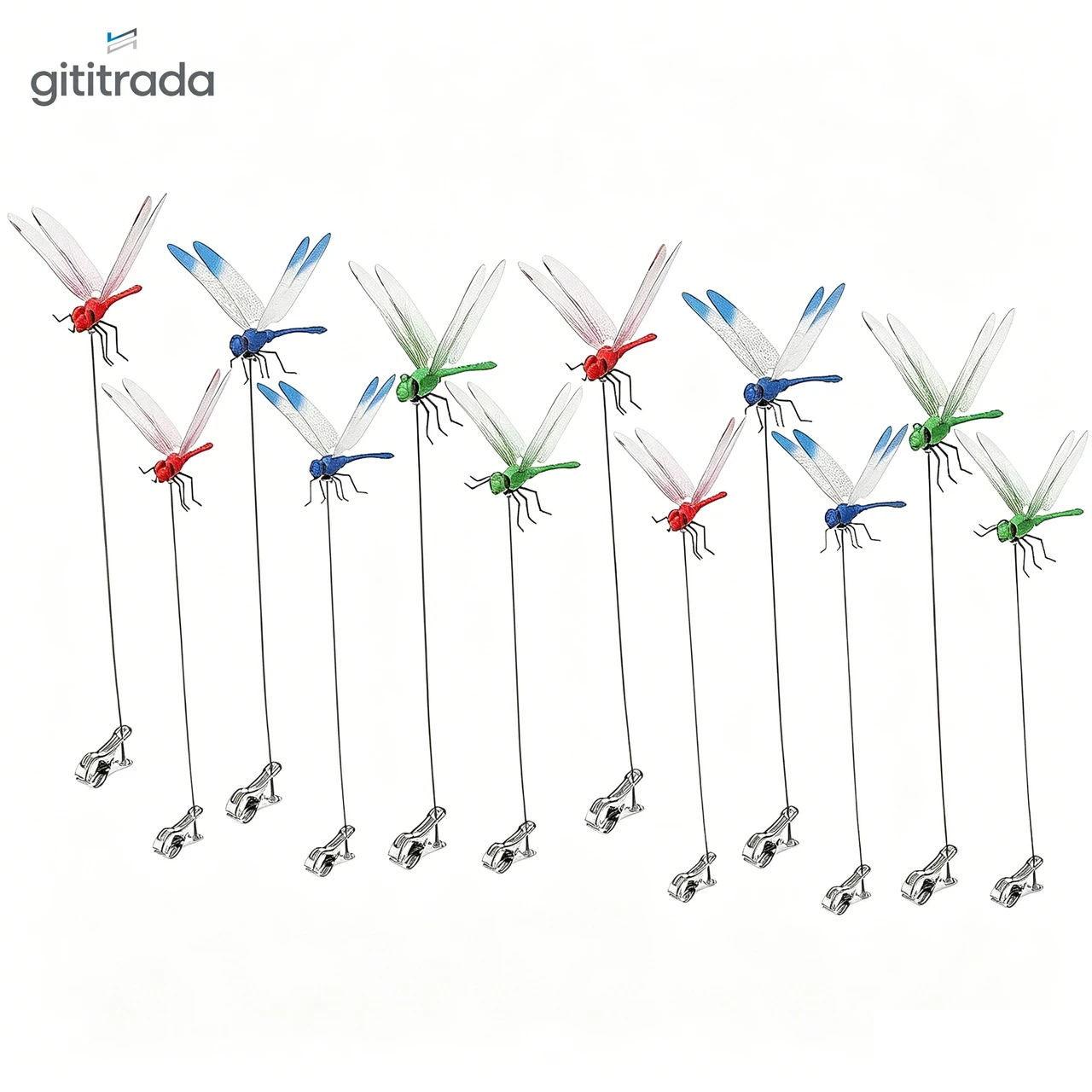 12 Pack Dragonfly Clip,3D Dragonfly Garden Stakes Decor,Fly Deterrent,Dragonfly Humming Bird Stakes,Deer and Horse,Bird and Fly Scare Devices for Indoor Outdoor Garden