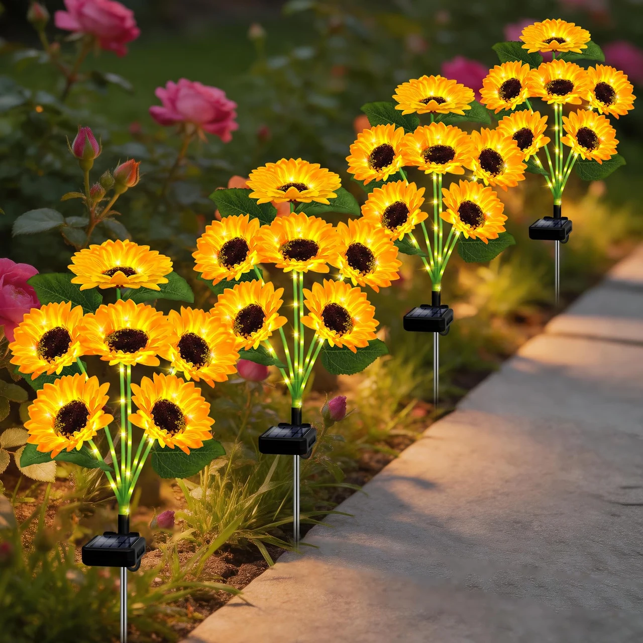 6 Pack with 24 Sunflower Lights,Solar Flowers Lights Waterproof,Birthday Gifts for Mom Women Grandma,Outside Decorative Stakes Light for Landscape Yard Patio Lawn