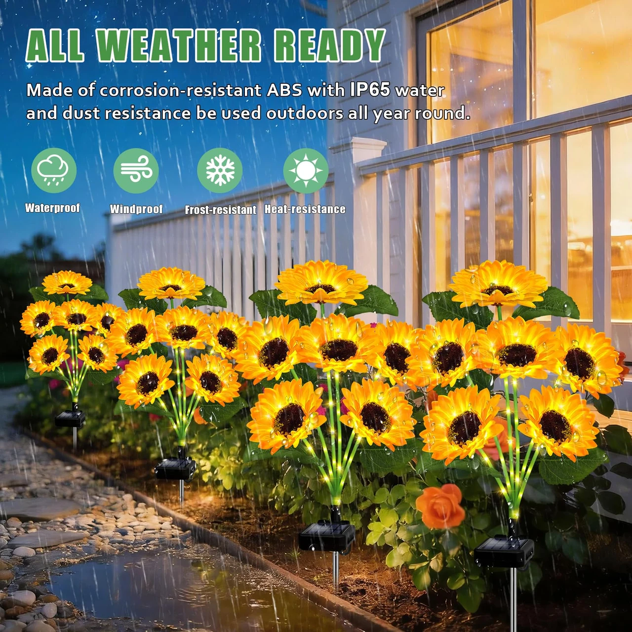 6 Pack with 24 Sunflower Lights,Solar Flowers Lights Waterproof,Birthday Gifts for Mom Women Grandma,Outside Decorative Stakes Light for Landscape Yard Patio Lawn