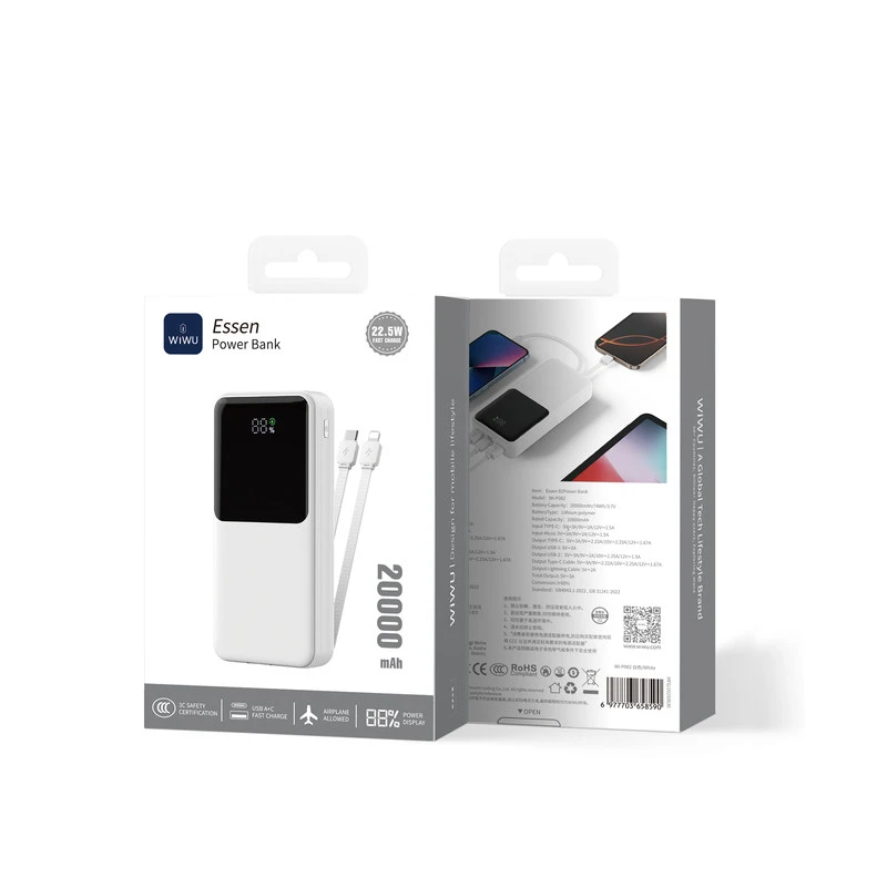 WIWU WI-P082 WIWU WI-P082 20000MAH 22.5W ESSEN POWER BANK 2A1C
WHITE