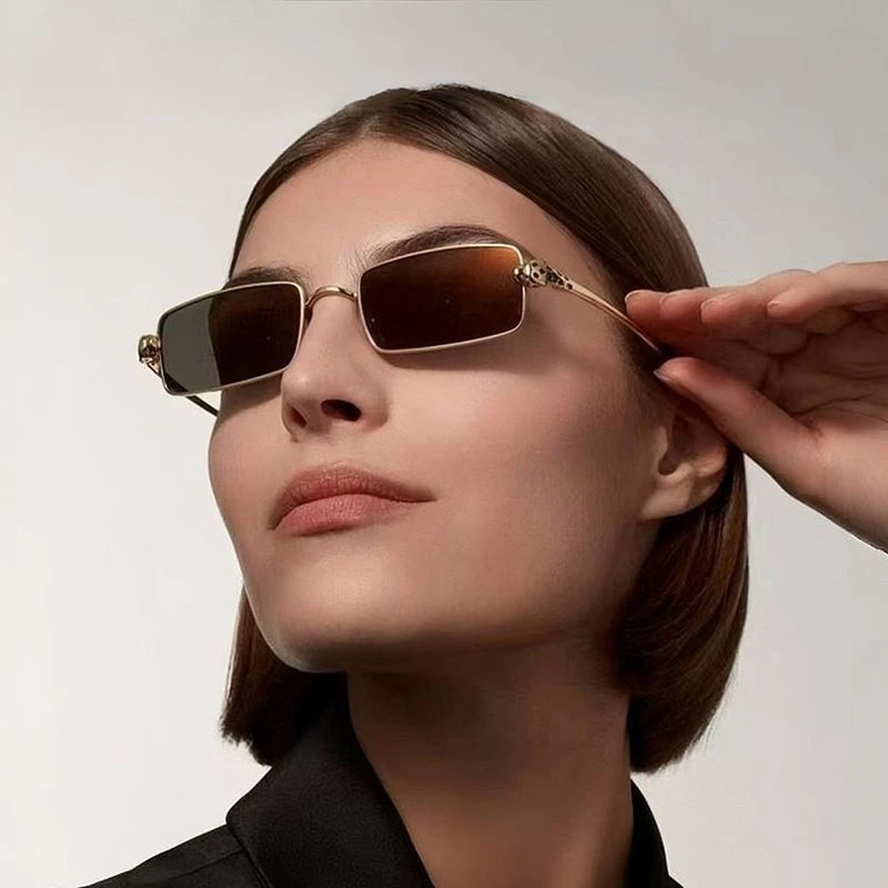Rimless Rectangle Sunglasses - Ultra-Light Gold Frame Minimalist Fashion Shades
