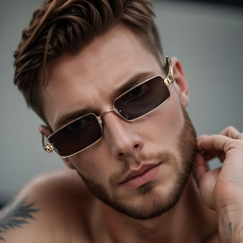Rimless Rectangle Sunglasses - Ultra-Light Gold Frame Minimalist Fashion Shades