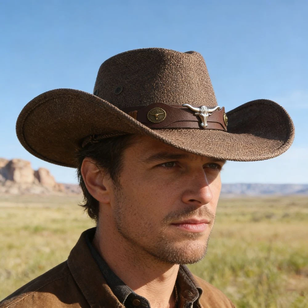 Unisex Western Cowboy Hat - Premium Felt Wide Brim Hat with Leather Band for Outdoor & Fashion