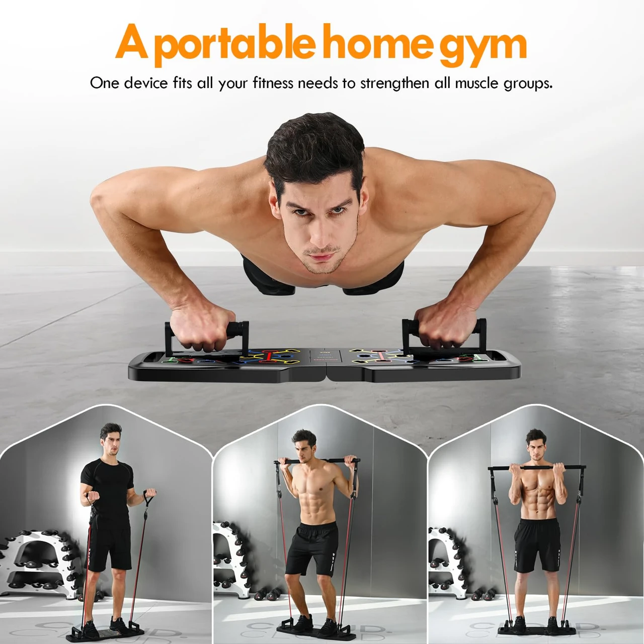 OMKHE Push Up Board,Home Gym,Portable Exercise Equipment,Pilates Bar and 20 Fitness Accessories with Resistance Bands and Ab Roller Wheel,Full Body Workout at Home