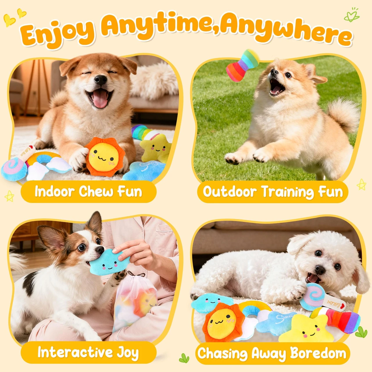OMKHE Whimsical Squeaky Dog Toys for Small Dogs & Puppies – Plush Toys Pack with Storage Bag, 9 Pcs Stuffed Puppy Chew Toys with Squeakers to Relieve Boredom