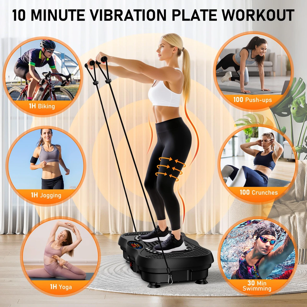 OMKHE Vibration Plate Exercise Machine, 130 Levels Full Body Workout Vibrating Plate for Lymphatic Drainage Weight Loss, 450 Lbs Capacity Shake Platform with Resistance Bands Bluetooth for Women Men