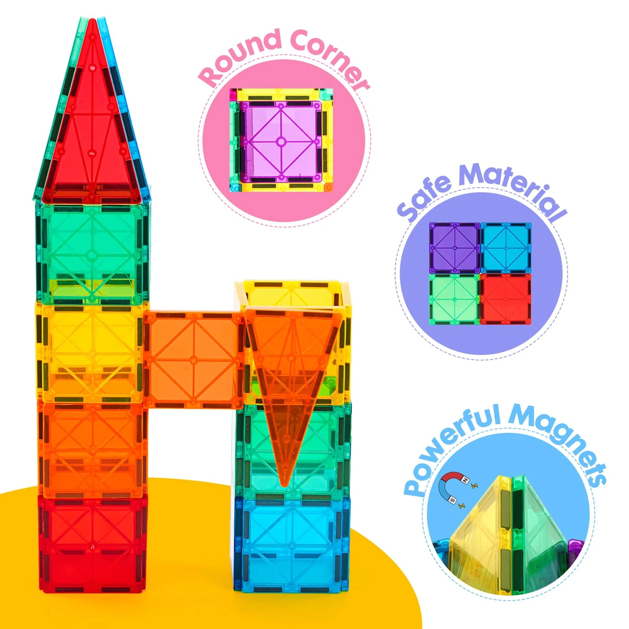 OMKHE Magnetic Tiles, Deluxe 136 PCS Building Blocks Magnet Toys for Kids,3D Magnet Puzzles Stacking Blocks for Boys Girls,Huge Set with 2 Cars
