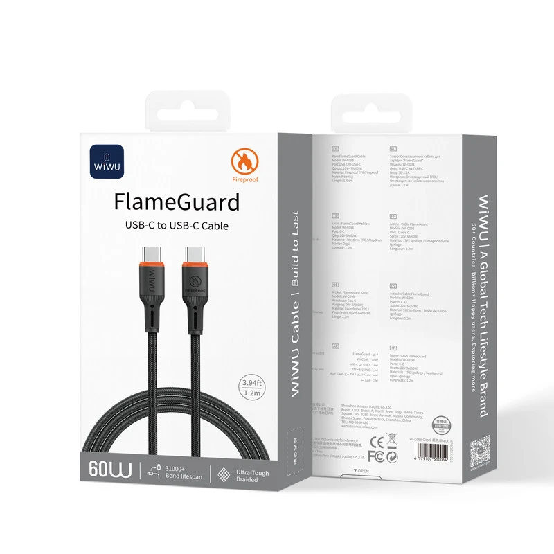 WIWU WI-C098 C-C FLAMEGUARD CAVO NERO