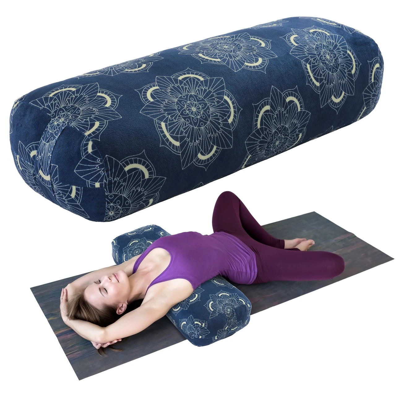 OMKHE Yoga Bolster Pillow, Rectangular Yoga Pillow for Restorative Meditation, Bolster Meditation Cushion with Carry Handle, 70 * 27 * 15 CM