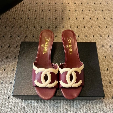 Custom Designer Slide Mules Two-Tone Burgundy Leather Slip On Heel Sandals For Women