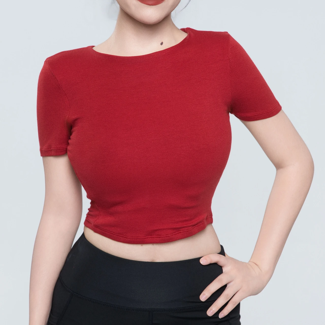 Women‘s Cotton Ribbed Cropped T-Shirt | Crew Neck Short Sleeve Casual Tee Top
