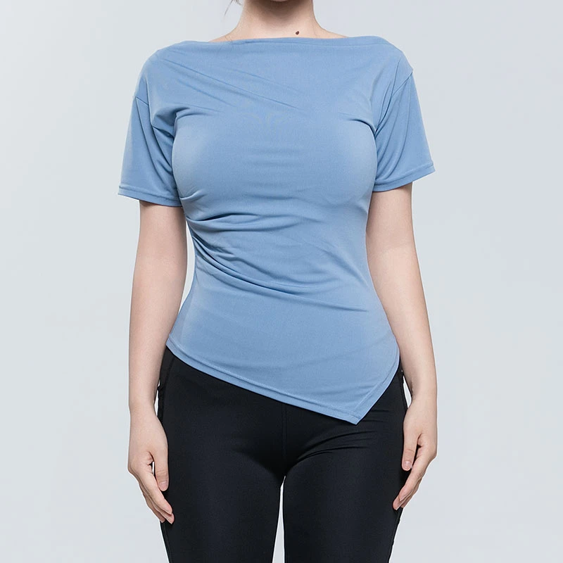 Women's Asymmetric One-Shoulder Top Ruched Side Triangular Hem Fitted Blouse