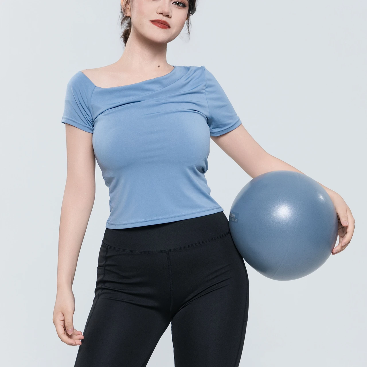 Women's Asymmetric One-Shoulder Top Ruched Side Triangular Hem Fitted Blouse