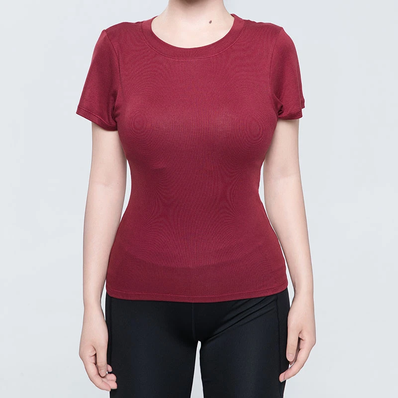 Women's Cotton Crew Neck T-Shirt Red Slim Fit Soft Plain Tee Top