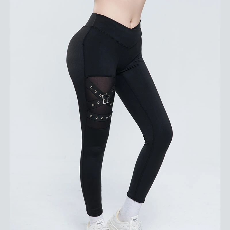 High Waist Mesh Panel Women's Black Sports Leggings - Slimming & Tummy Control Casual Pants