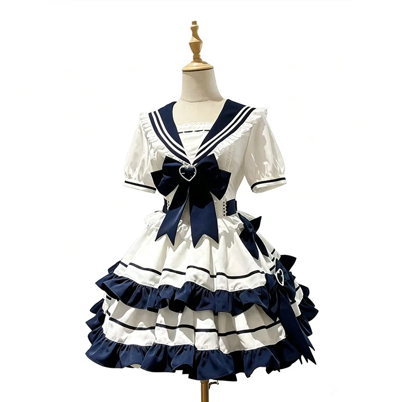 2026 New Navy Blue Sailor Lolita Dress for Women Sweet JK Style Puff Skirt Princess Party Dress