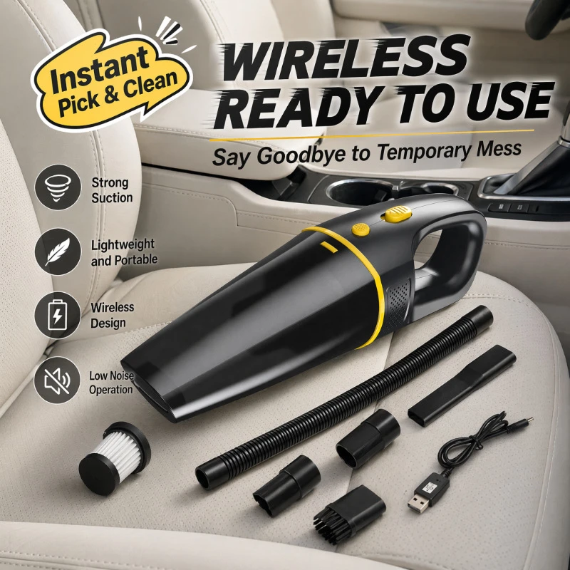 Wireless Car Vacuum Cleaner, Ultra-Strong Suction, Compact High-Power Handheld 2-in-1 Blowing & Suction Auto Accessory