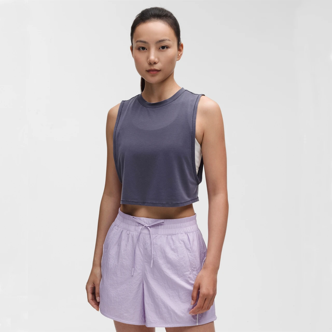 Women's Cropped Sleeveless Tank Top & Drawstring Athletic Shorts 2 Piece Outfit Set, Casual Loose Workout Yoga Loungewear Tracksuit