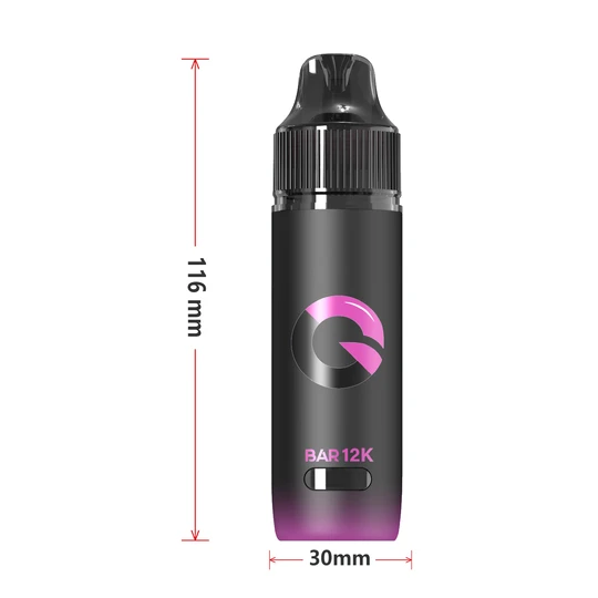 GAZZBAR BAR 12K Disposable Vape Size Chart, 30mm Width & 116mm Height Dimension Reference